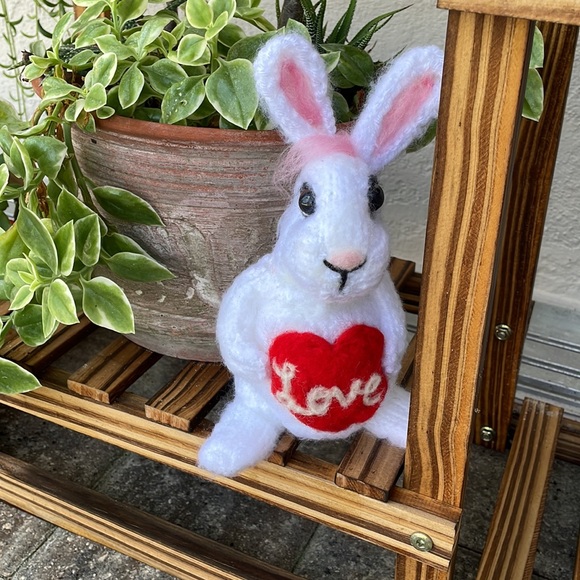 Hand crafted knit and needle felted love bunny rabbit great gift - Picture 7 of 8